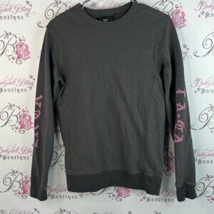 Cotton On long sleeve top La Ga Dark Gray Crewneck with Pink Lettering